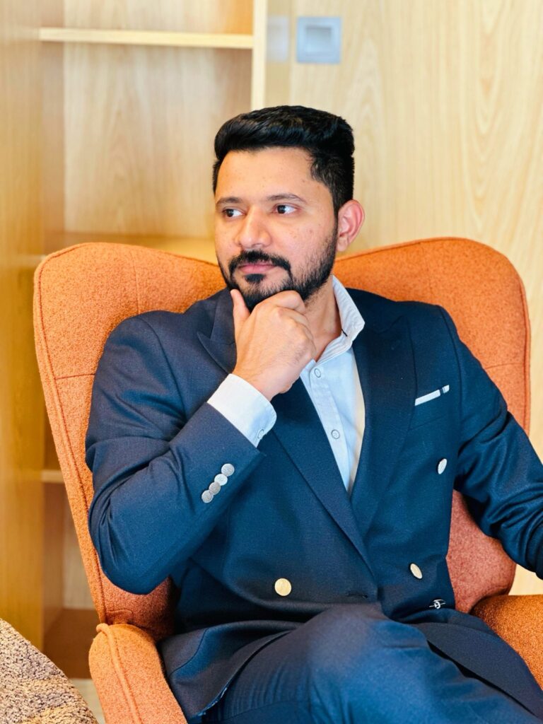 Mubashir Thravot in a warm, conversational founder portrait.